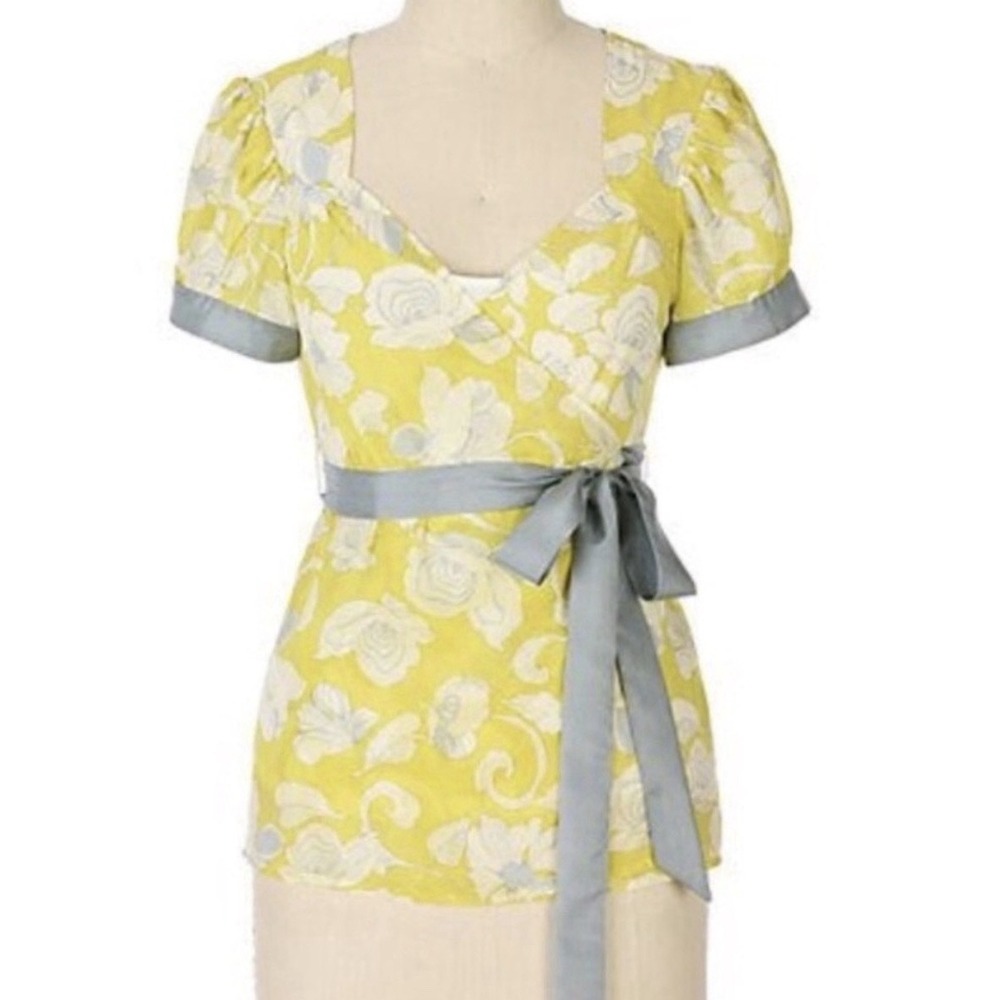 Anthropologie Odille Lambeth Palace Wrap Yellow Multi-Color Top Size 14